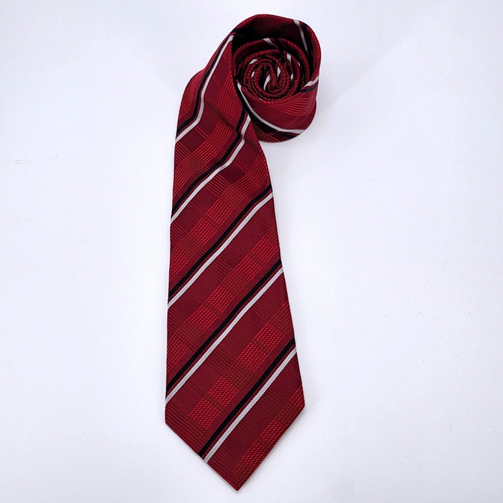 Donald J Trump Signature Collection Mens Red Striped 100% Silk Necktie Hand Made